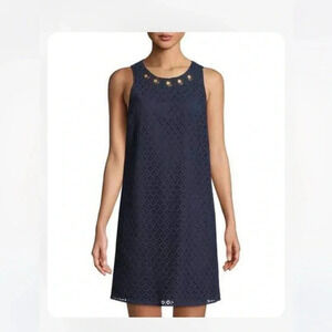 Michael Kors Grommet Neck  Dark Blue Lace Sleeveless Dress Size 10